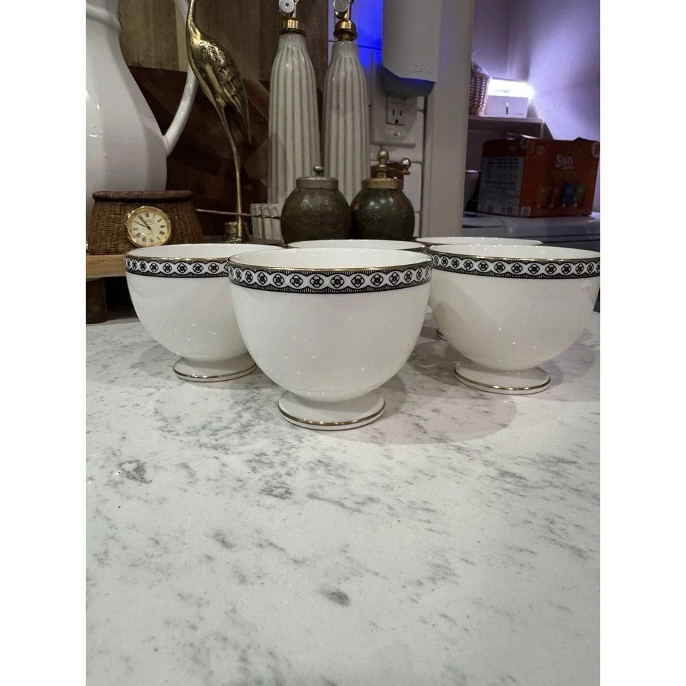Wedgwood Bone China Black Ulander 5 Teacups. Made In England Discontinued.
